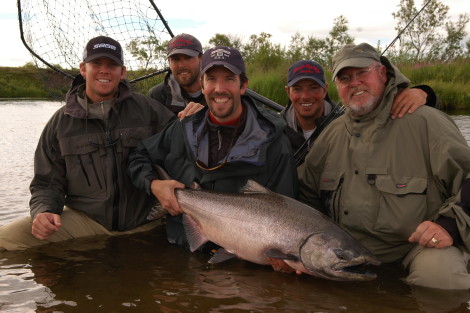 Sage CEO Travis Campbell with family fishing in Bristol Bay.